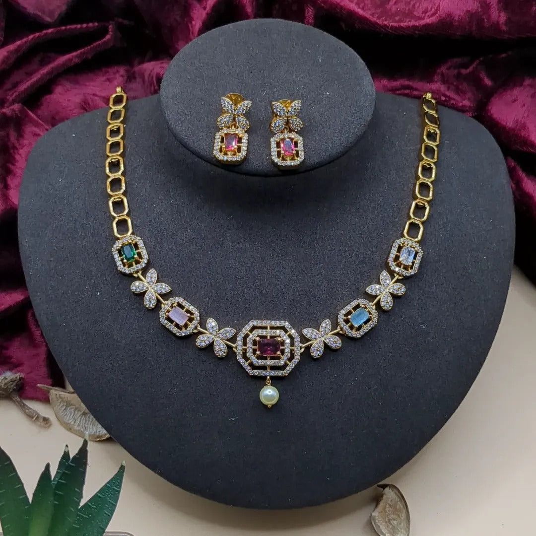 Trendy Halskette mit Ohrringe - gold | Multi Color