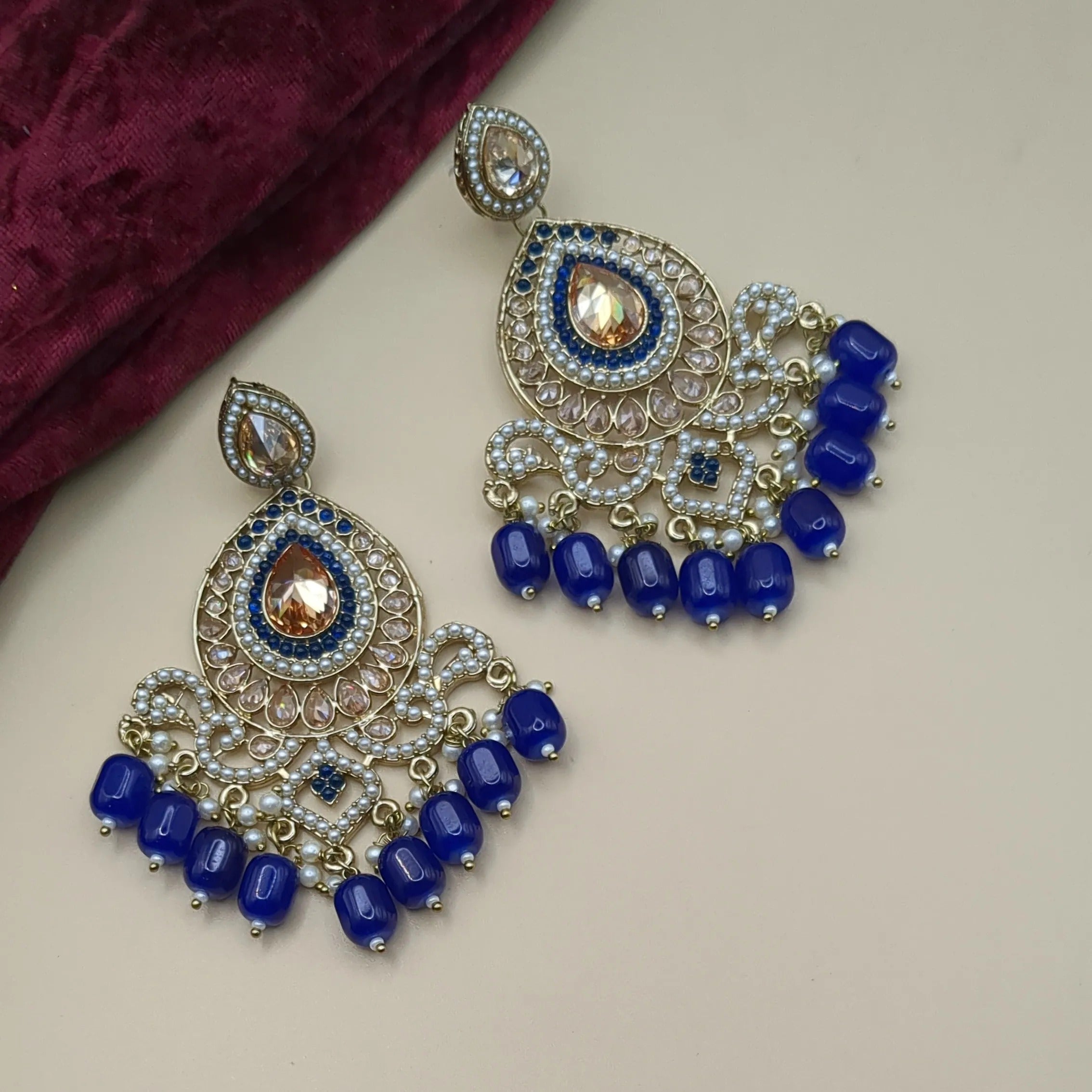 Polki Tikka with earrings - blue