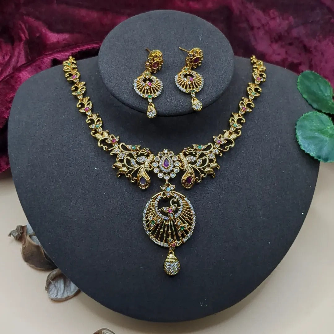 Trendy Halskette mit Ohrringe - gold | grün weiß