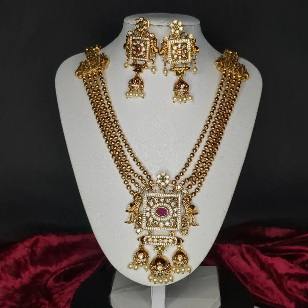 Tempel Halskette lang mit Ohrringe Set - gold