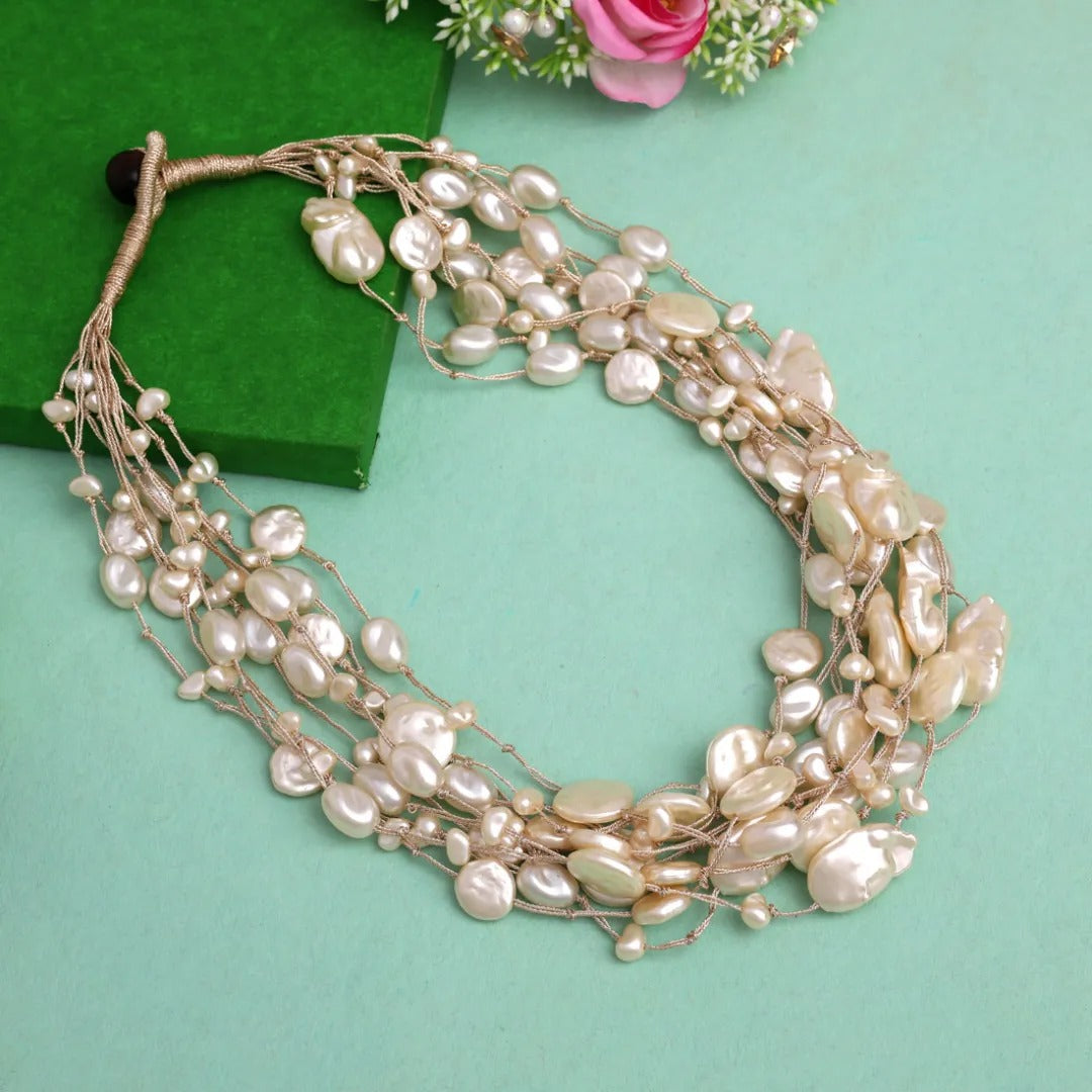 Kundan Lange Halskette -Weiß | Perlen - Lange