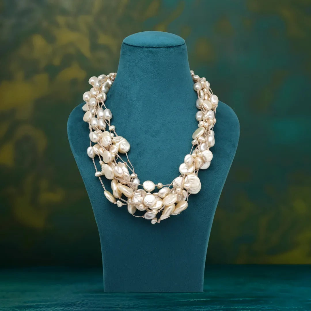 Kundan Lange Halskette -Weiß | Perlen - Lange