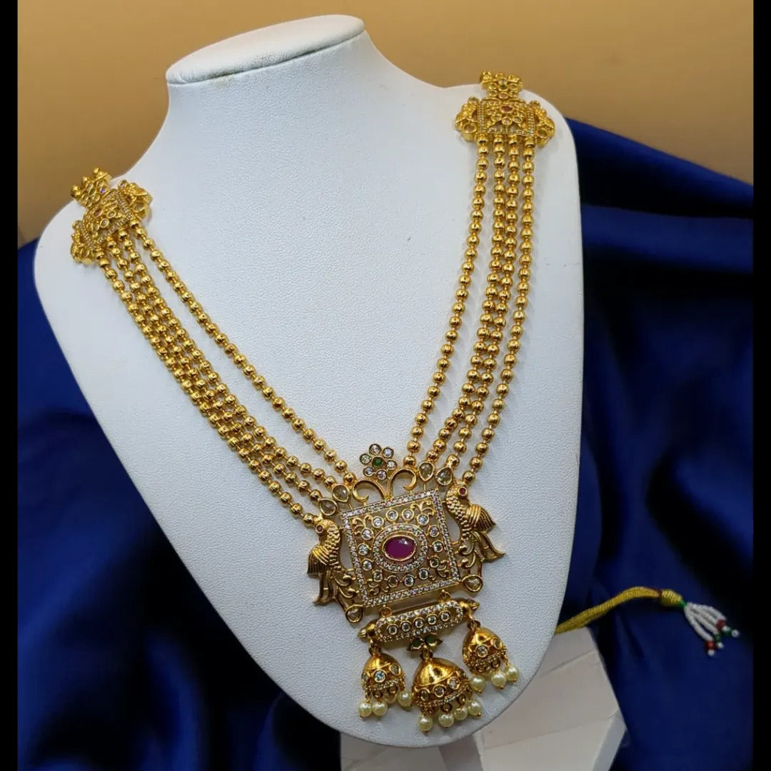 Tempel Halskette lang mit Ohrringe Set - gold