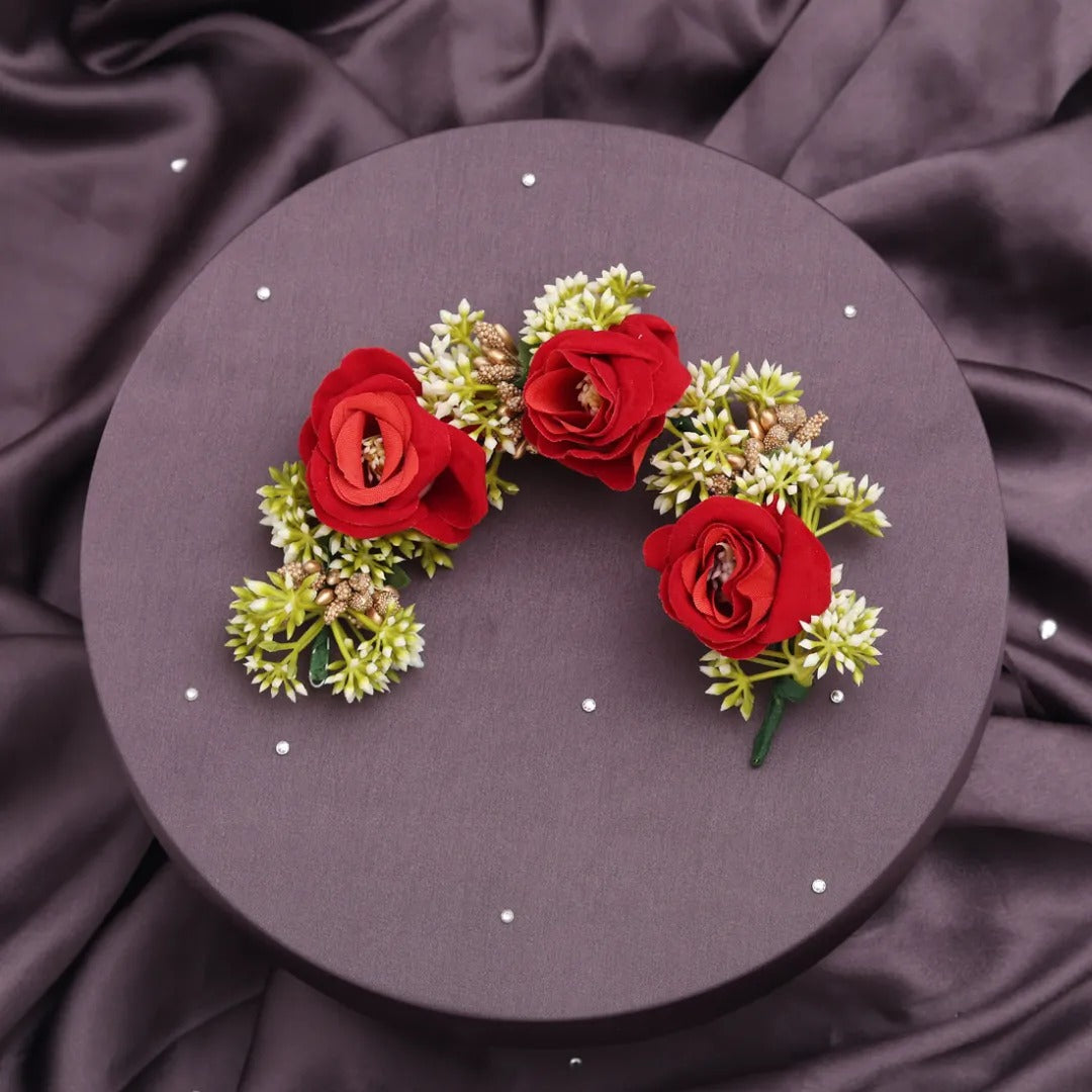 Künstliche indische Haarblumen -Rot | Grün