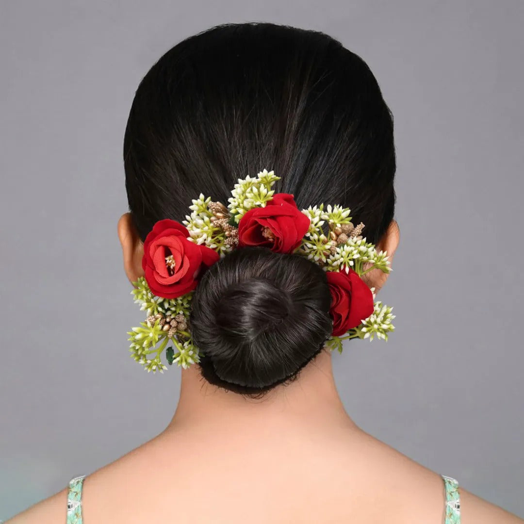 Künstliche indische Haarblumen -Rot | Grün