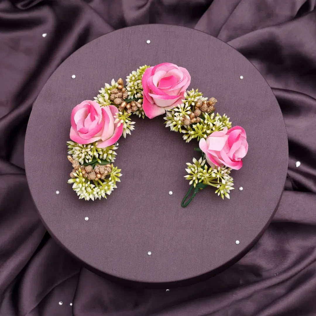 Künstliche indische Haarblumen - Rosa | Grün