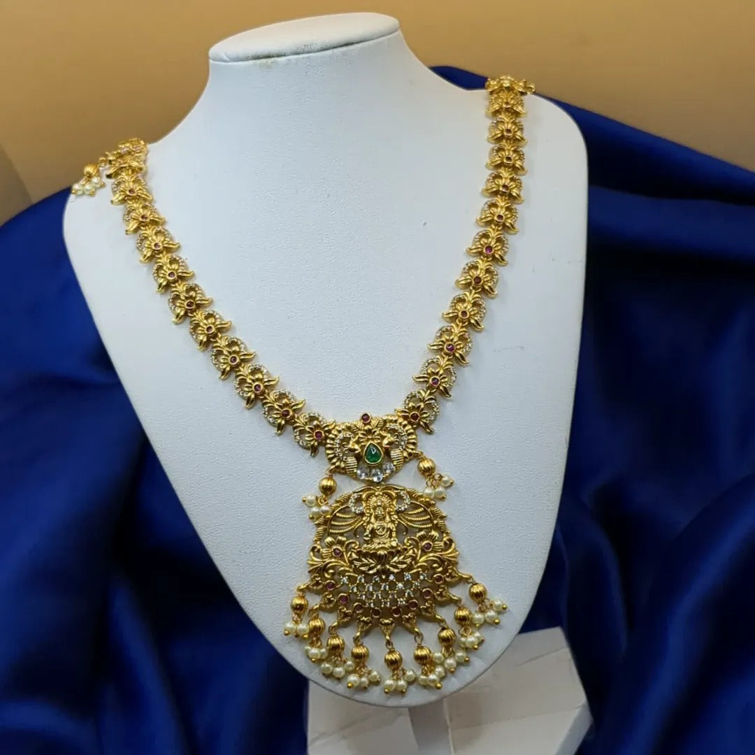 Tempel Halskette lang mit Ohrringe Set - gold