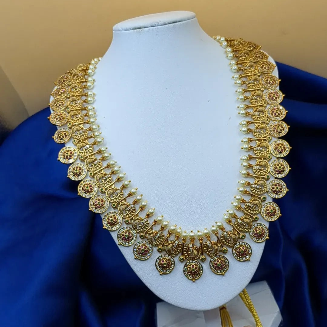 Tempel Halskette lang mit Ohrringe Set - gold