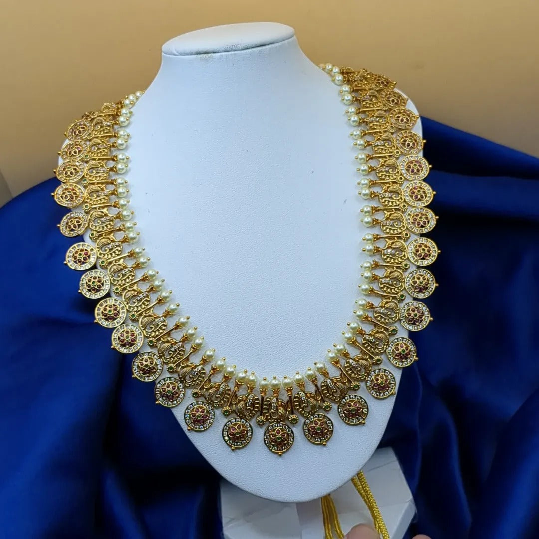 Tempel Halskette lang mit Ohrringe Set - gold