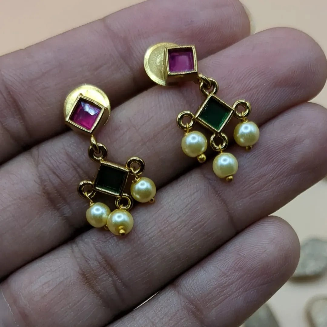 Trendy Halskette mit Ohrringe - gold | grün Ruby