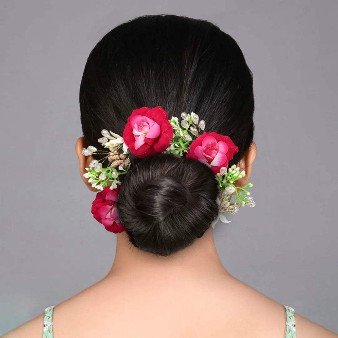 Künstliche indische Haarblumen Magenta | Grün