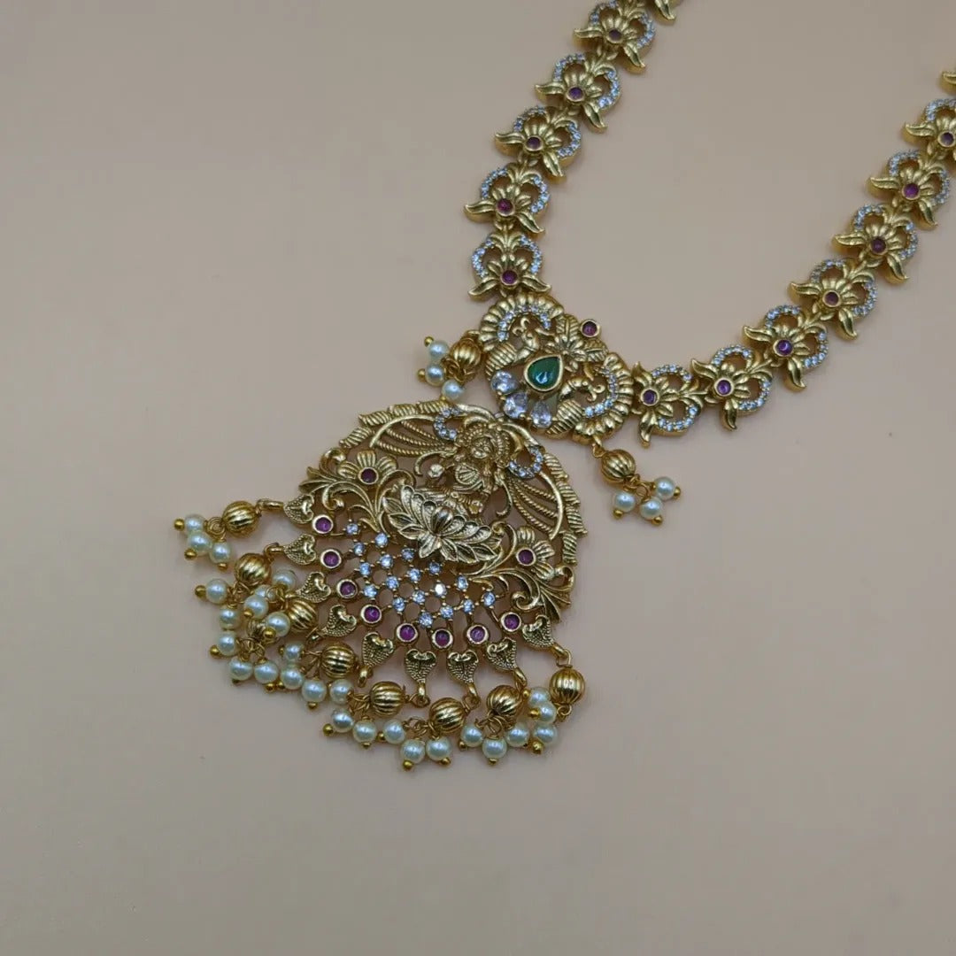 Tempel Halskette lang mit Ohrringe Set - gold