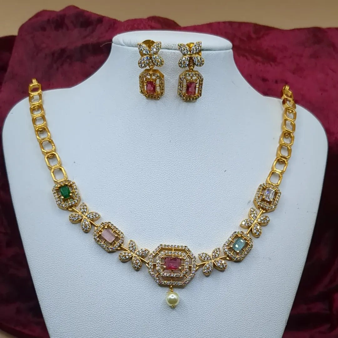 Trendy Halskette mit Ohrringe - gold | Multi Color