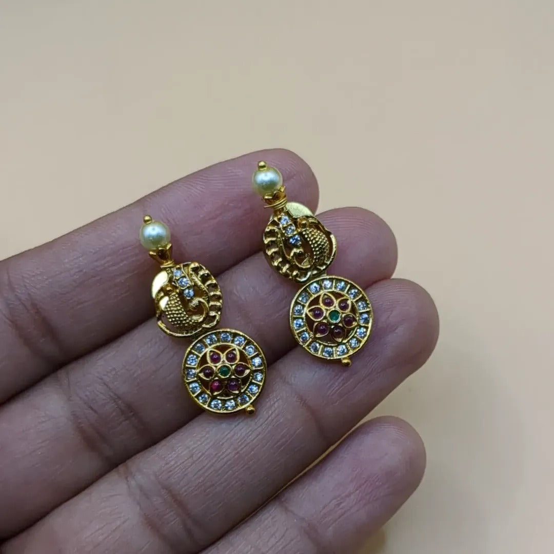 Tempel Halskette lang mit Ohrringe Set - gold