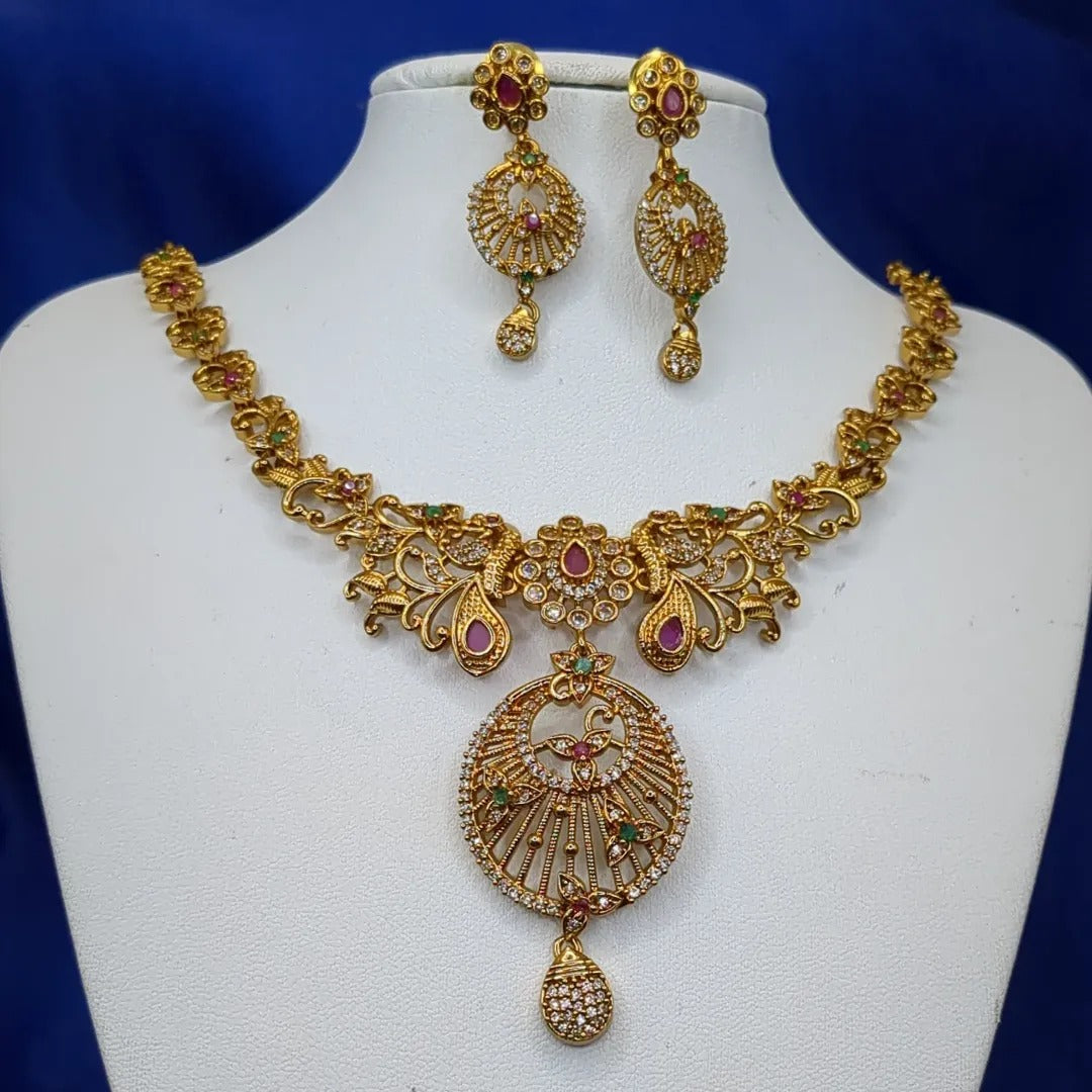 Trendy Halskette mit Ohrringe - gold | grün weiß