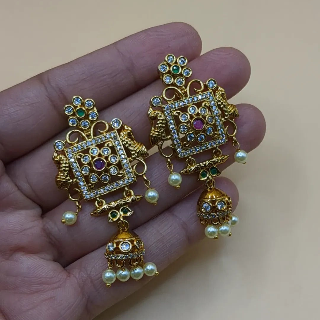 Tempel Halskette lang mit Ohrringe Set - gold