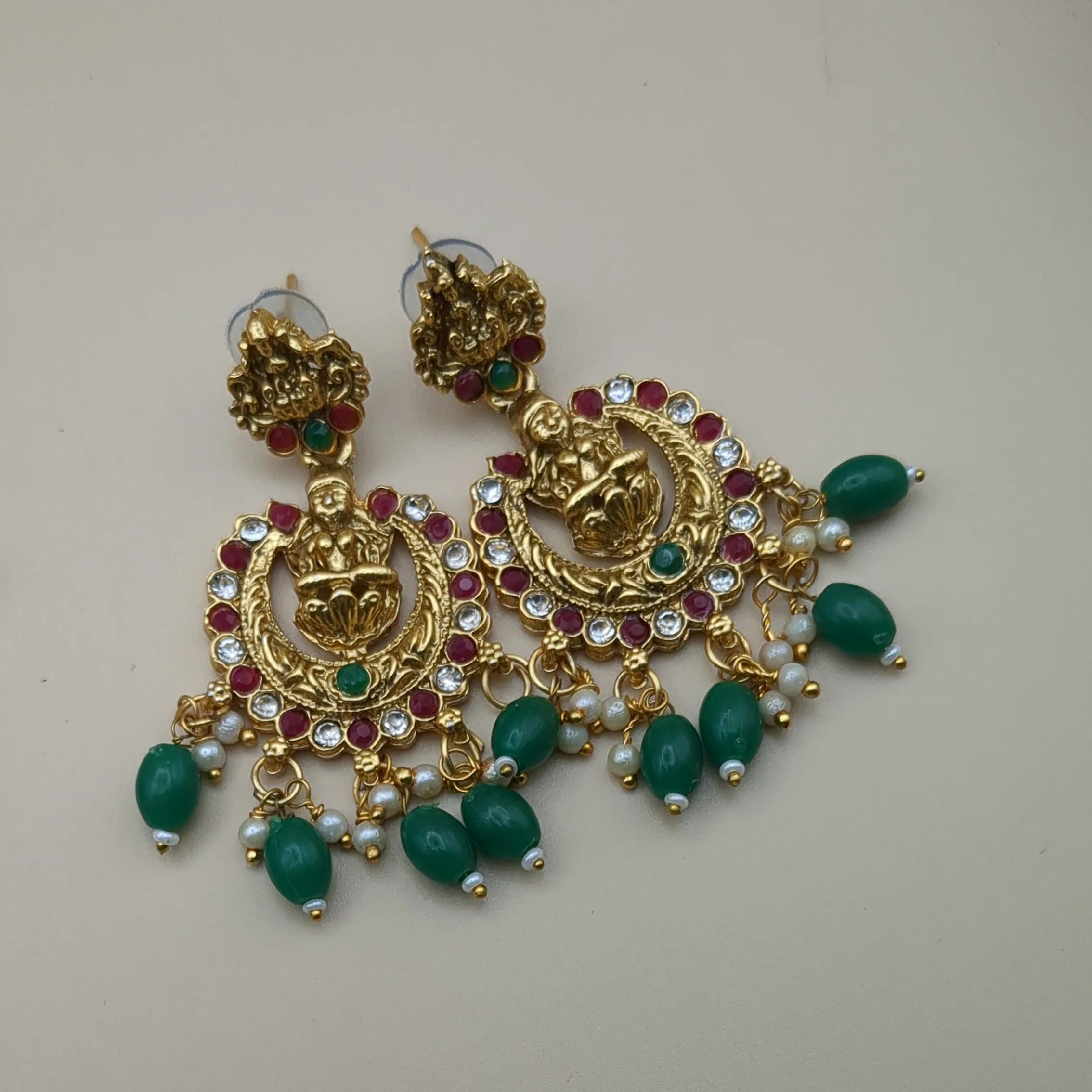 Temple Choker Necklace with Earrings - Green