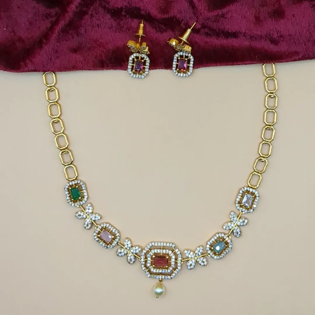 Trendy Halskette mit Ohrringe - gold | Multi Color