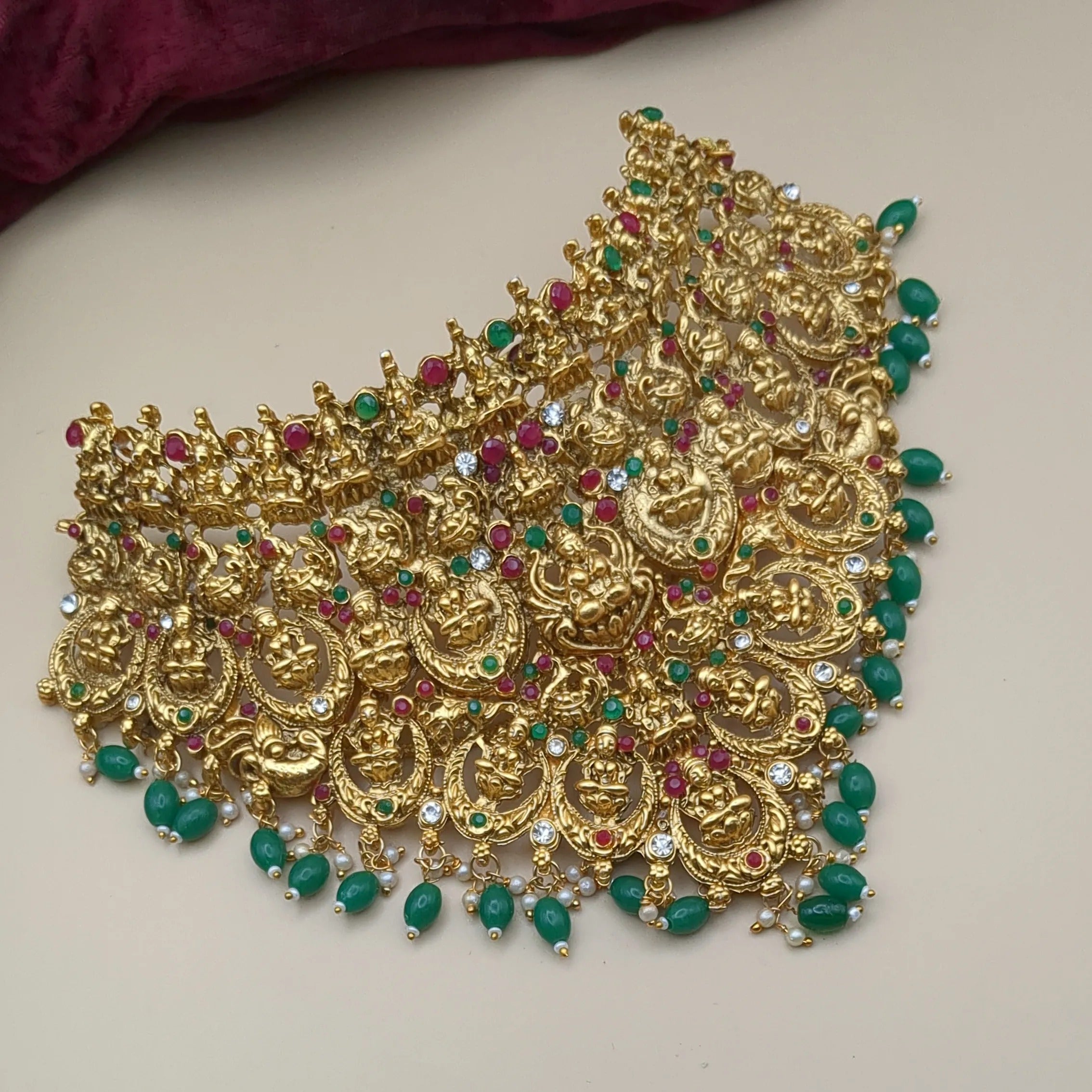 Temple Choker Necklace with Earrings - Green