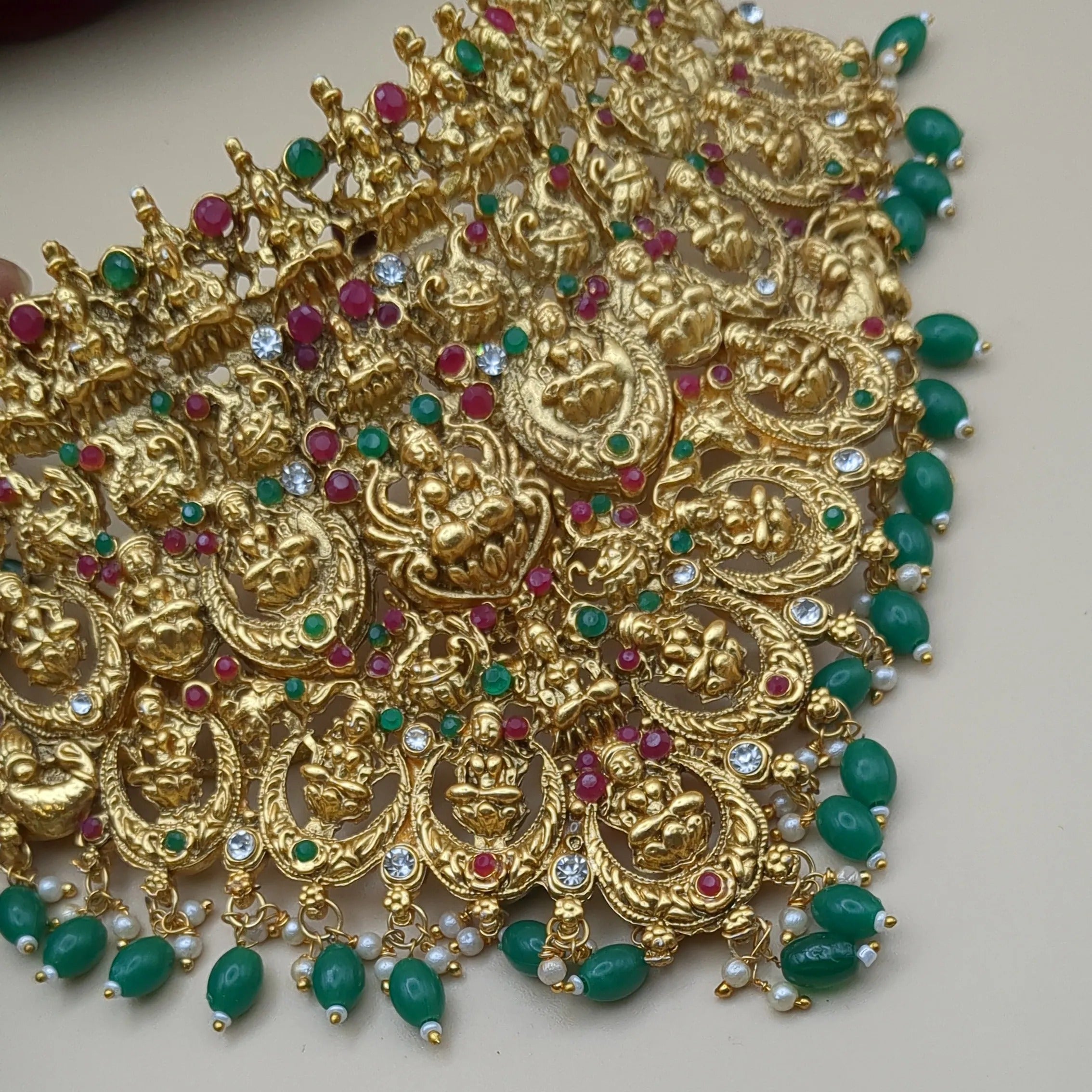 Temple Choker Necklace with Earrings - Green