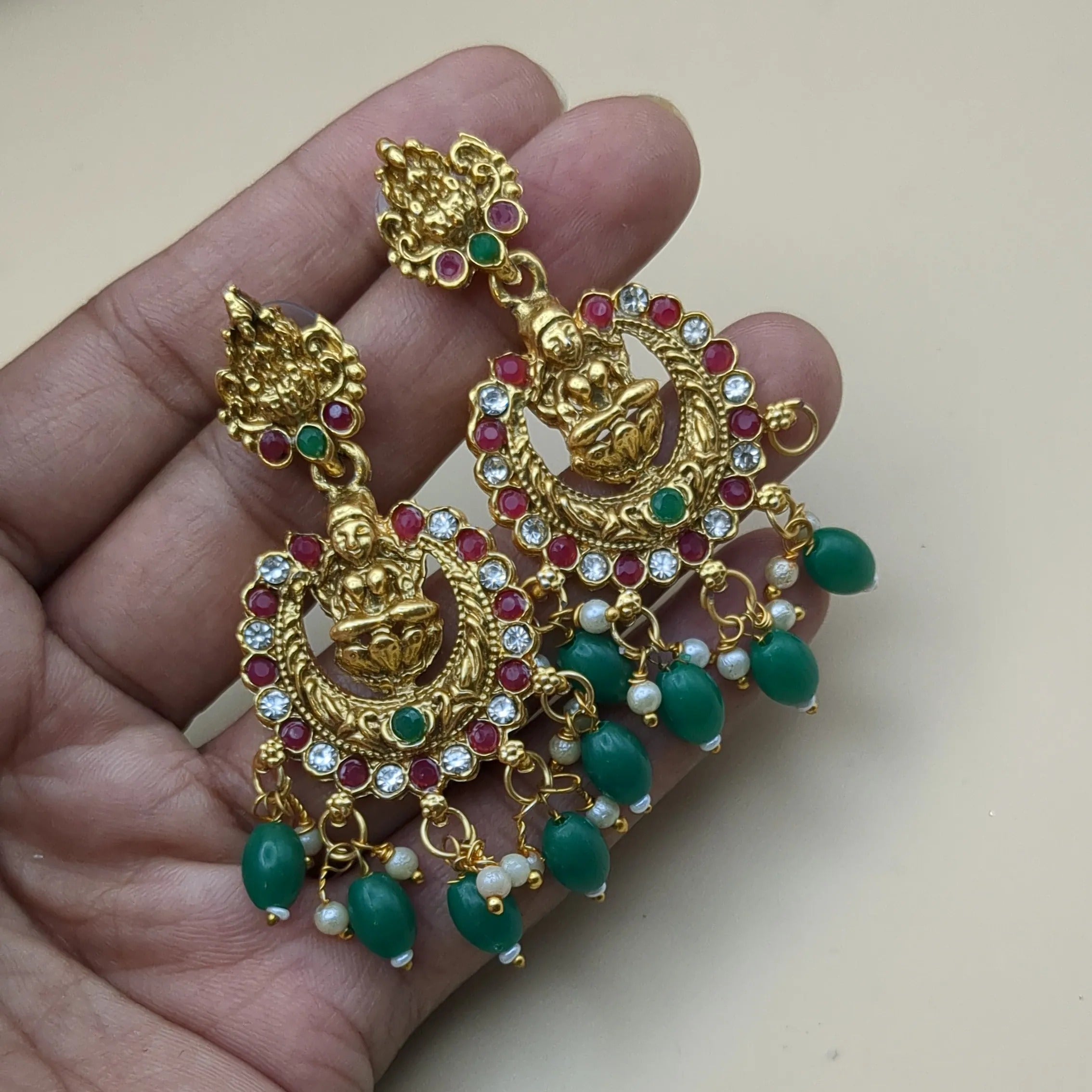 Temple Choker Necklace with Earrings - Green