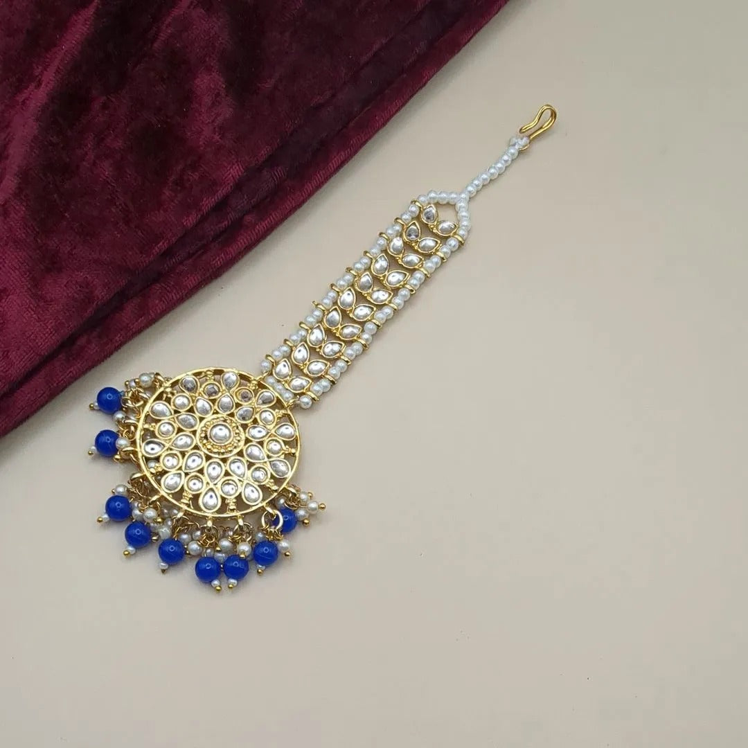 Kundan Maang Tikka - Blue