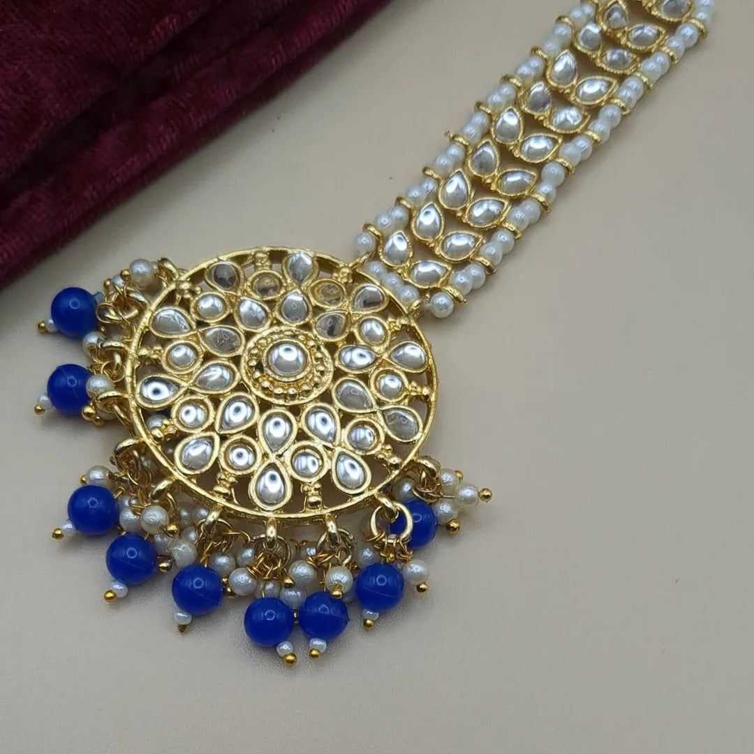Kundan Maang Tikka - Blue