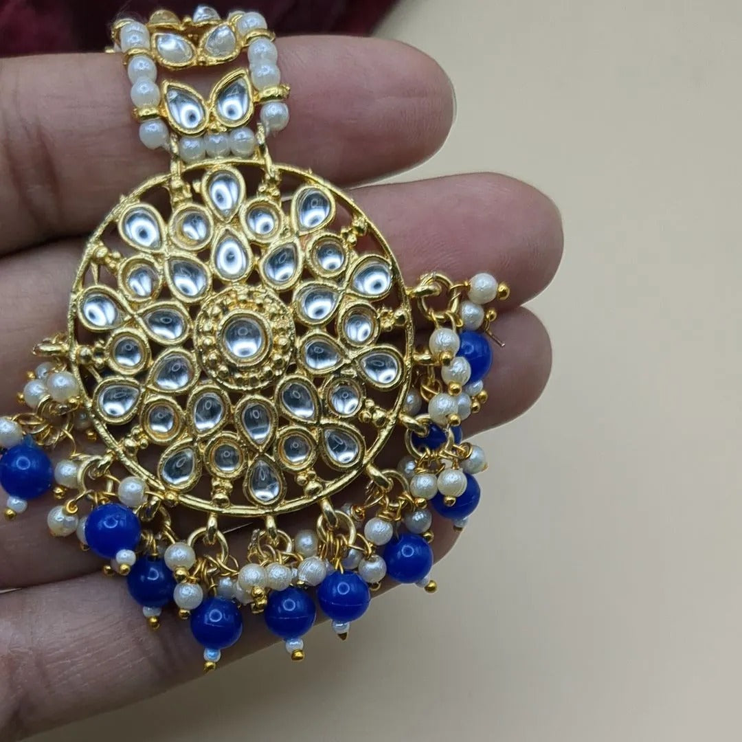 Kundan Maang Tikka - Blue