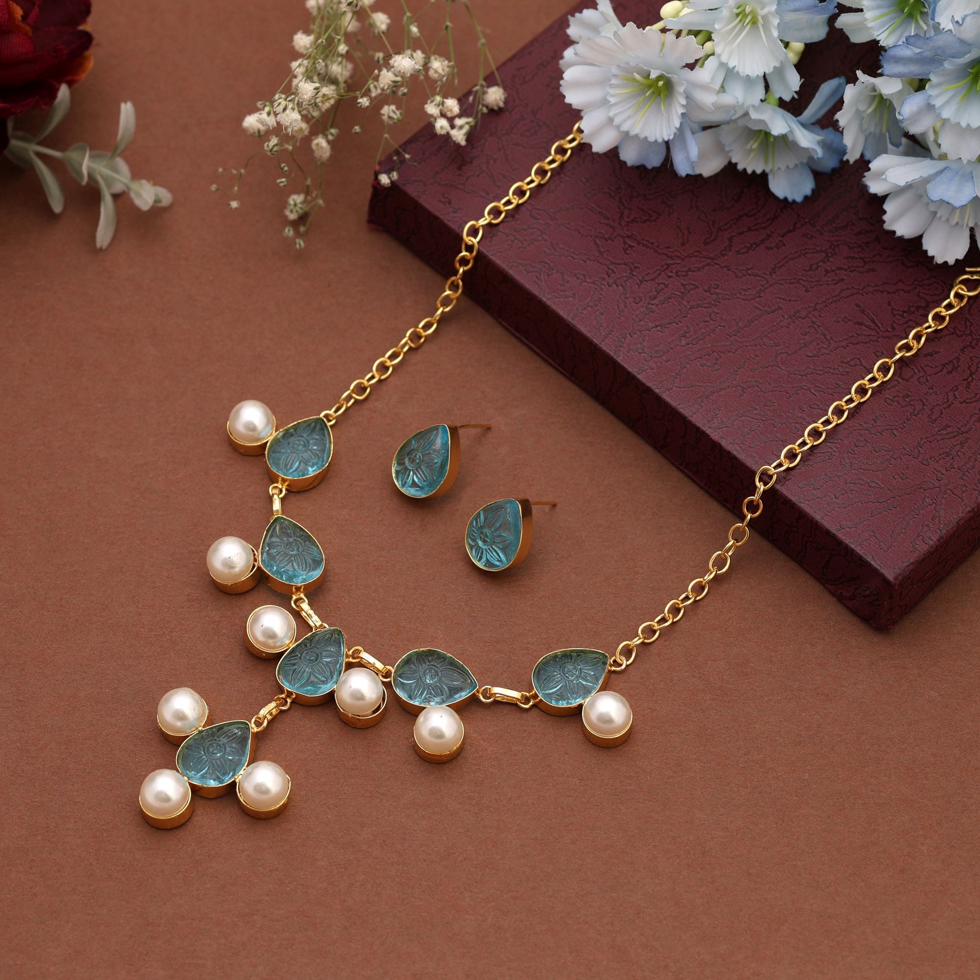 Kundan Halskette ( Amrapali ) mit Ohrringe - Blau