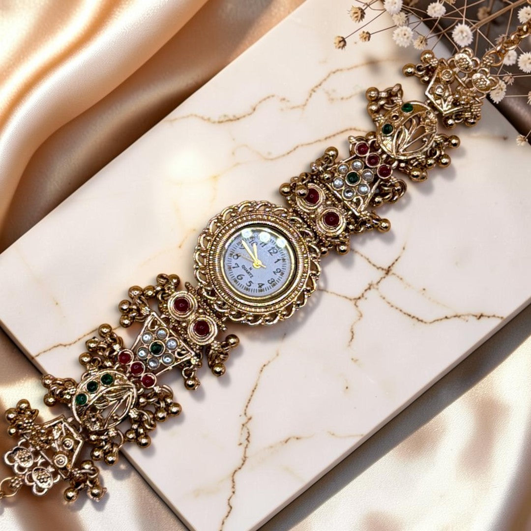 Kundan-Armbanduhr für Damen – Elegante indische Schmuckuhr im Ethno-Design