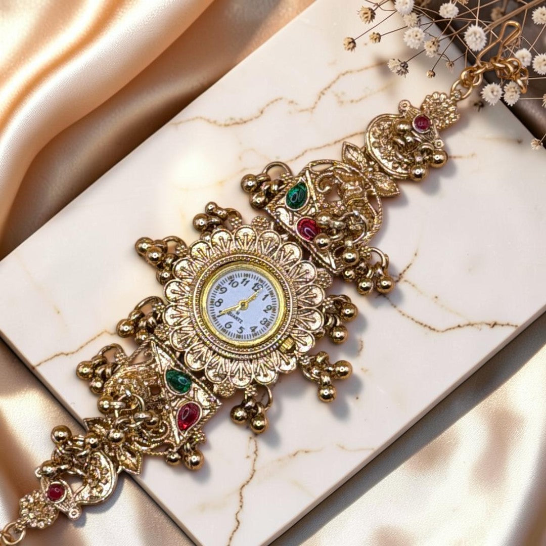Kundan-Armbanduhr für Damen – Elegante indische Schmuckuhr im Ethno-Design