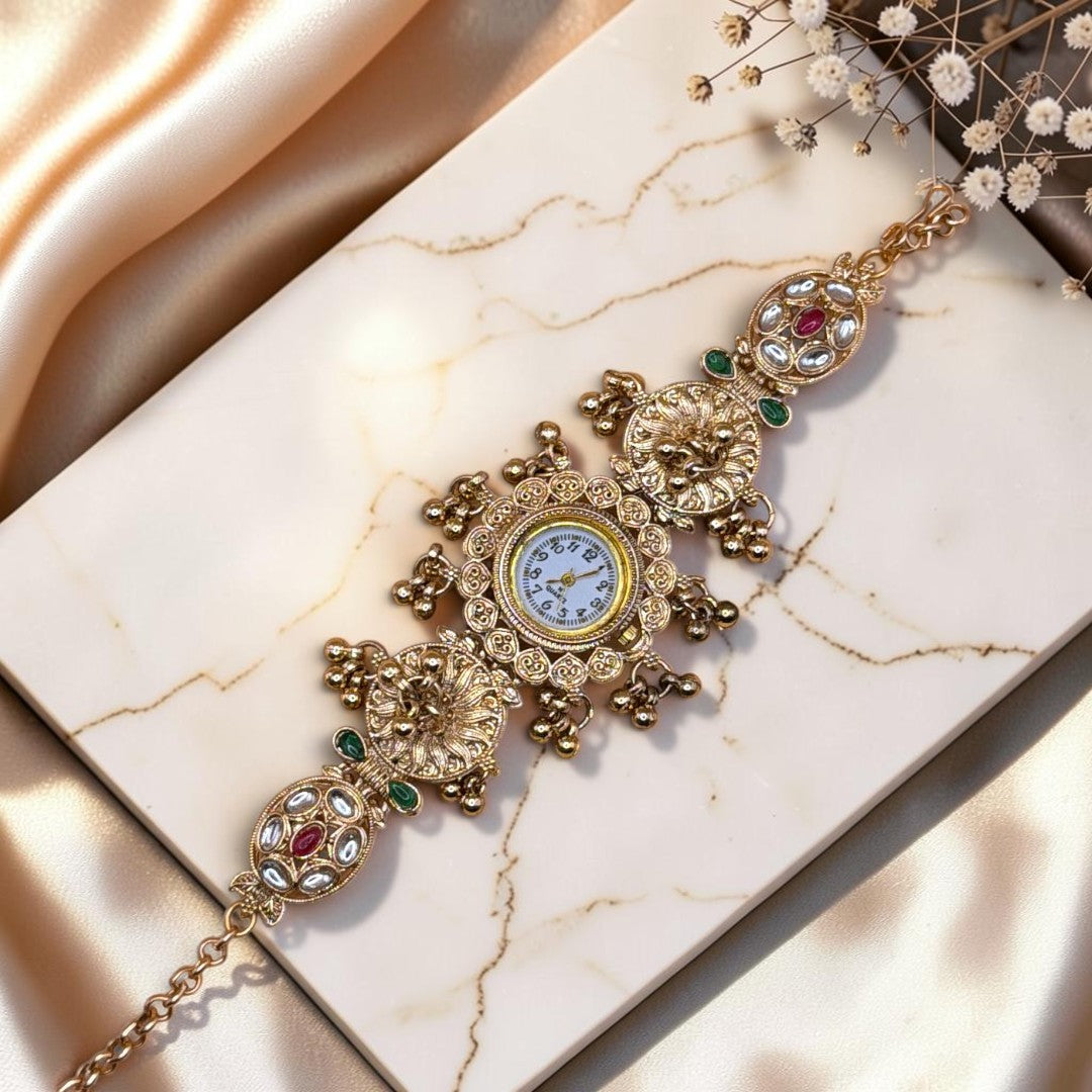 Kundan-Armbanduhr für Damen – Elegante indische Schmuckuhr im Ethno-Design