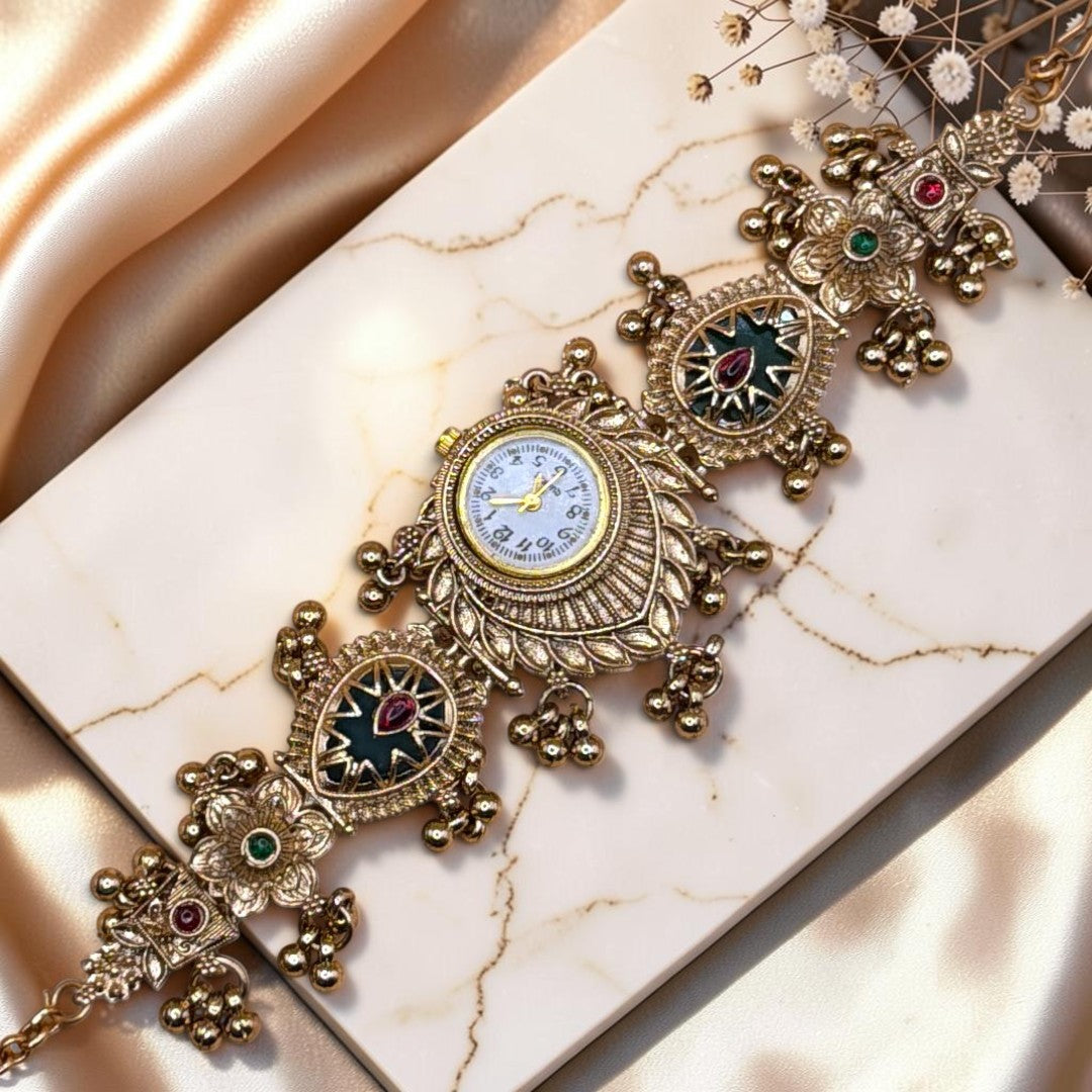 Kundan-Armbanduhr für Damen – Elegante indische Schmuckuhr im Ethno-Design