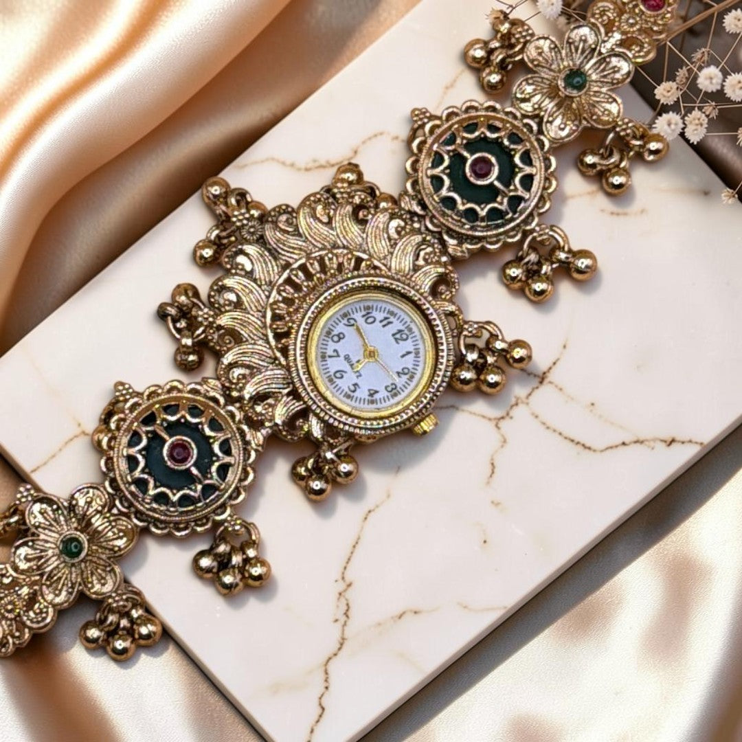 Kundan-Armbanduhr für Damen – Elegante indische Schmuckuhr im Ethno-Design