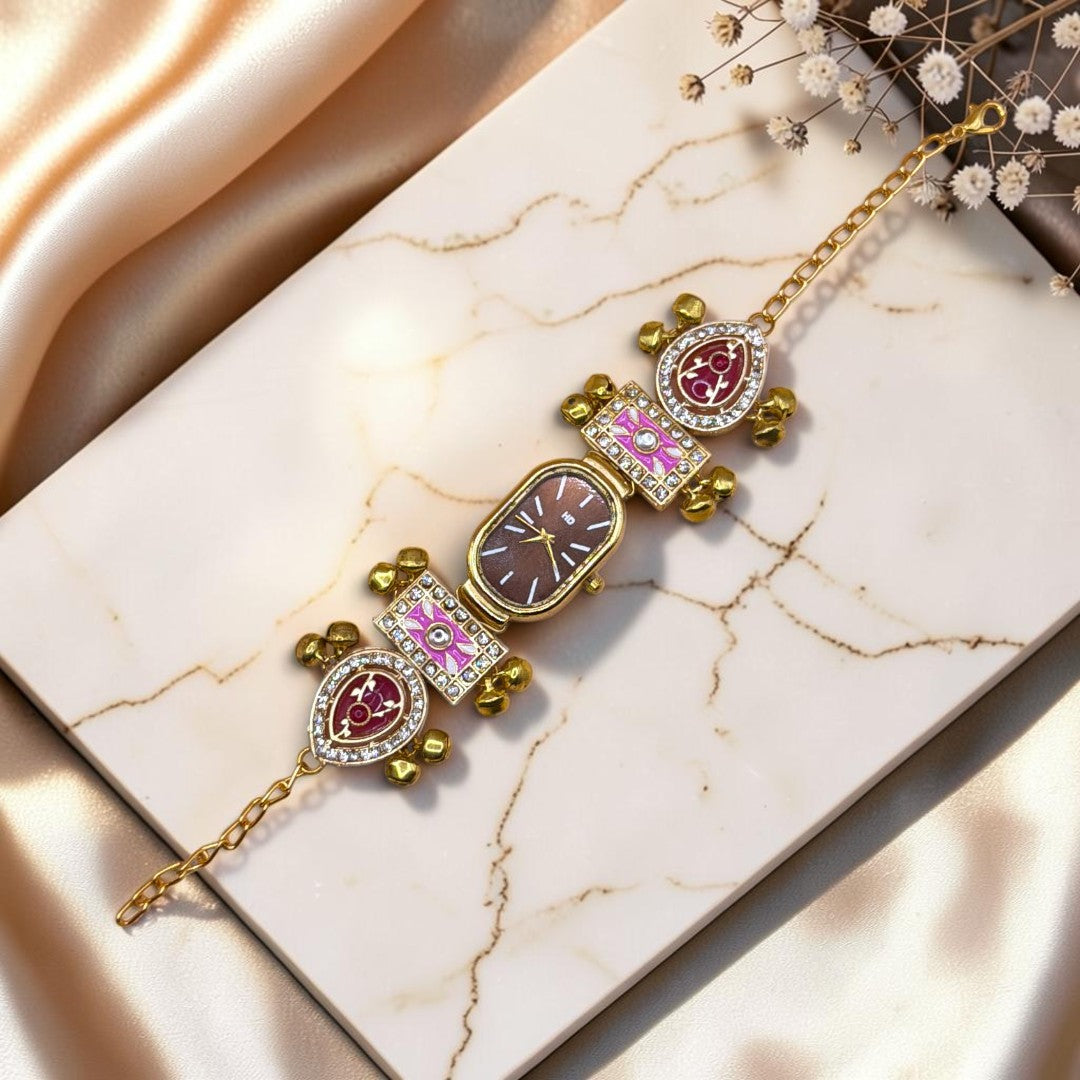 Kundan-Armbanduhr für Damen – Elegante indische Schmuckuhr im Ethno-Design