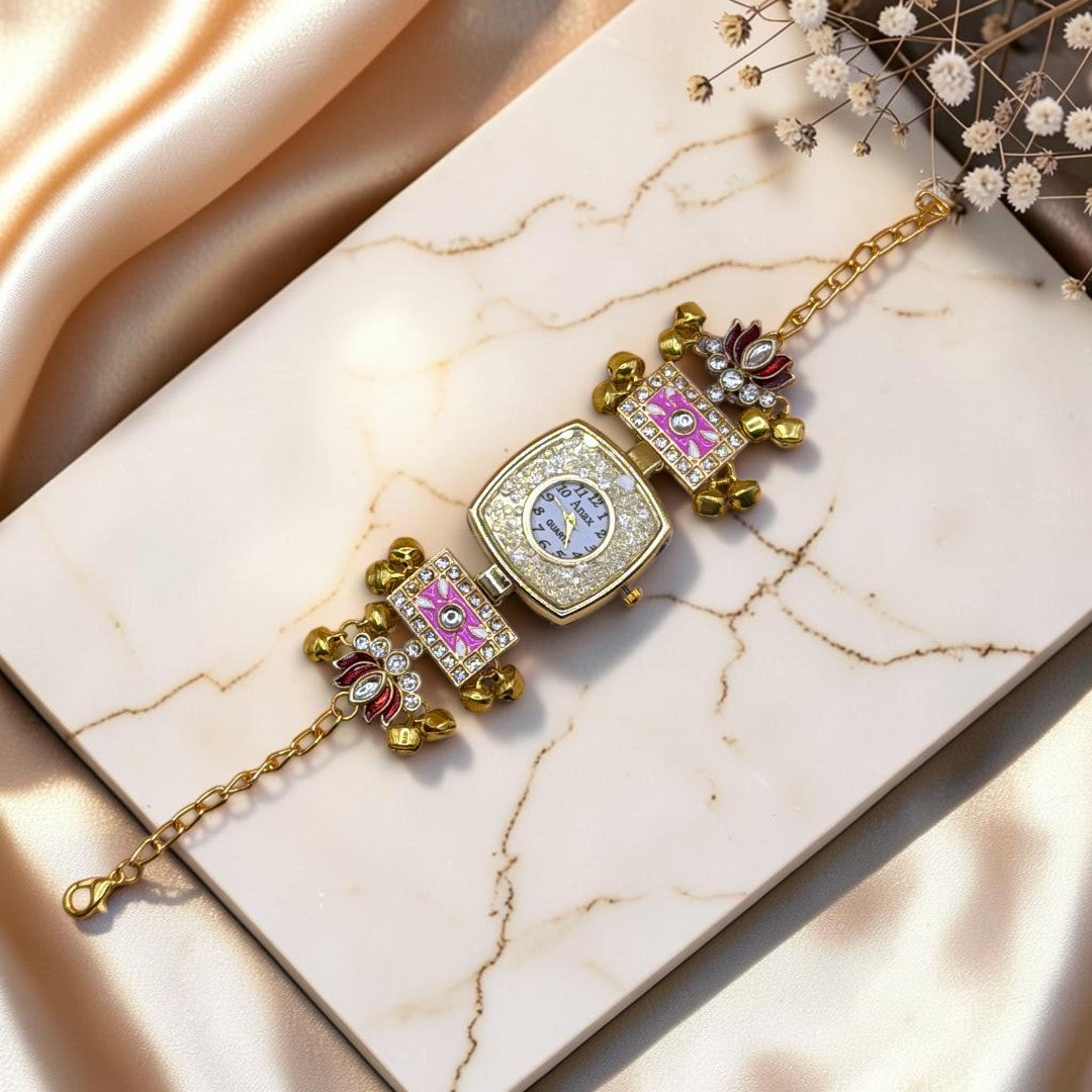 Kundan-Armbanduhr für Damen – Elegante indische Schmuckuhr im Ethno-Design