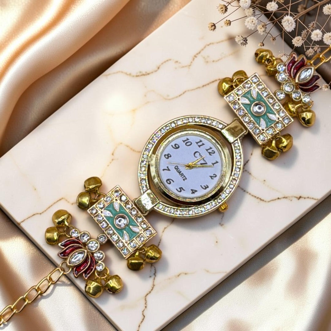 Kundan-Armbanduhr für Damen – Elegante indische Schmuckuhr im Ethno-Design
