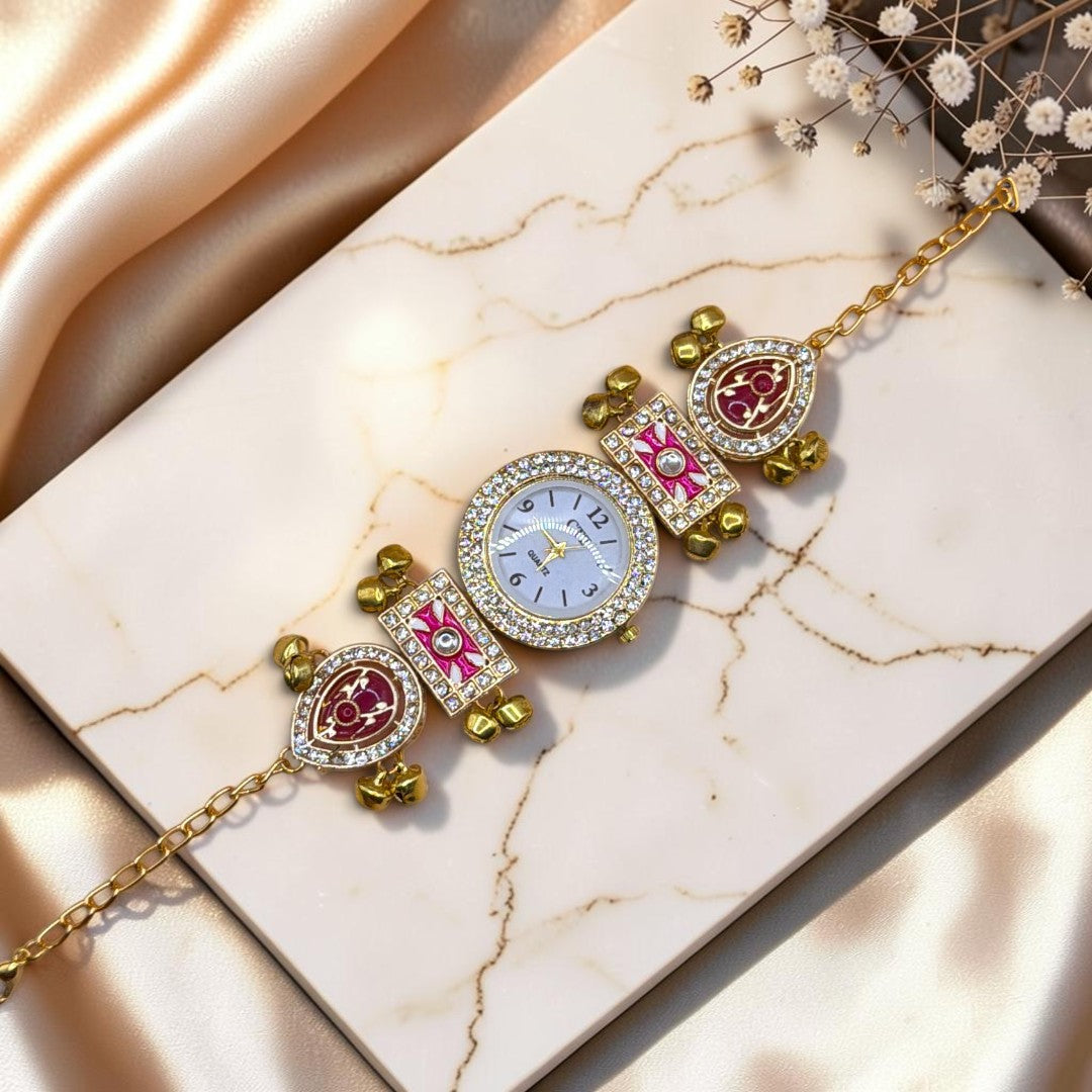 Kundan-Armbanduhr für Damen – Elegante indische Schmuckuhr im Ethno-Design