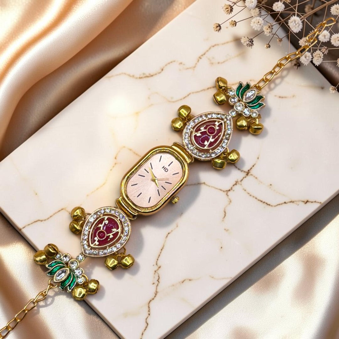 Kundan-Armbanduhr für Damen – Elegante indische Schmuckuhr im Ethno-Design