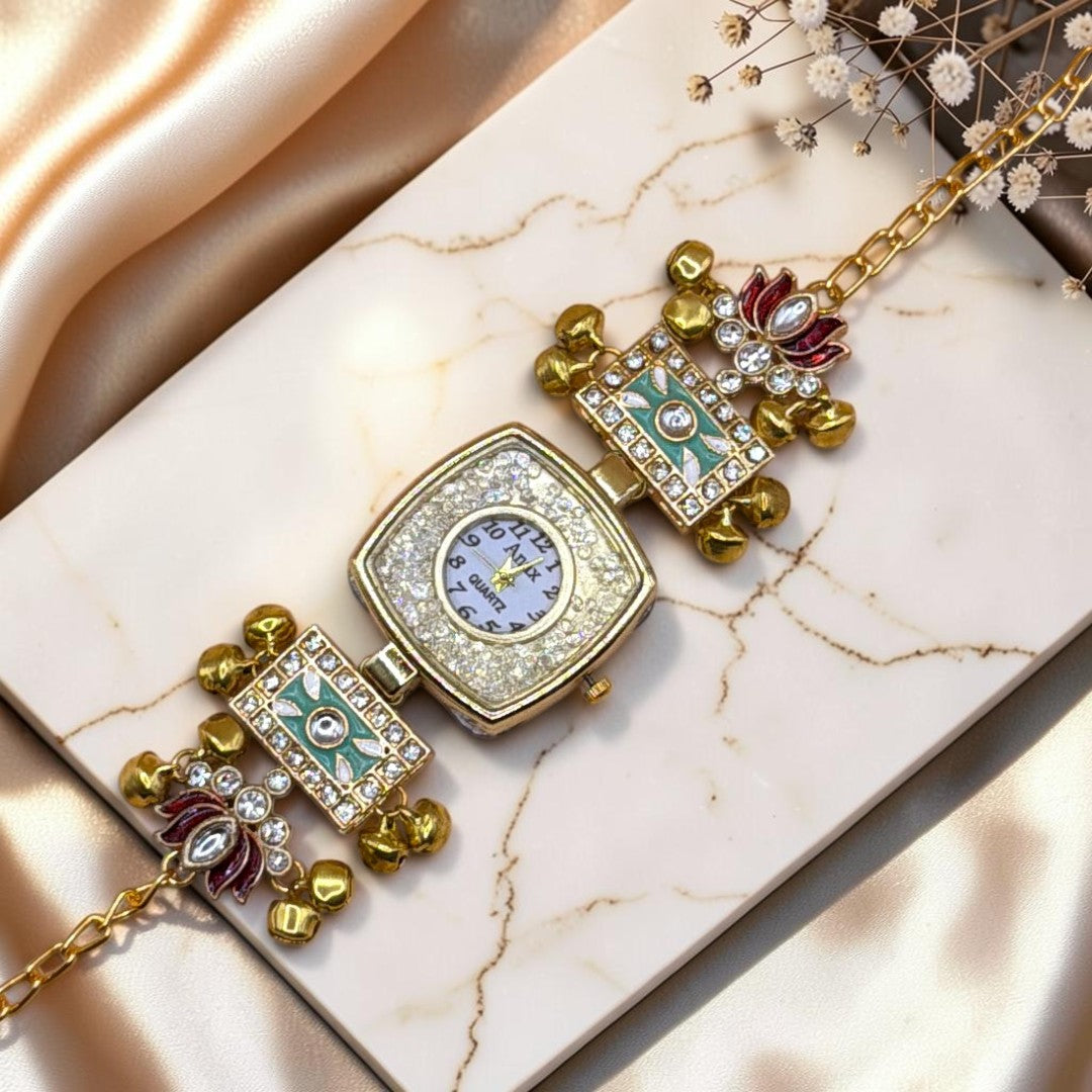 Kundan-Armbanduhr für Damen – Elegante indische Schmuckuhr im Ethno-Design