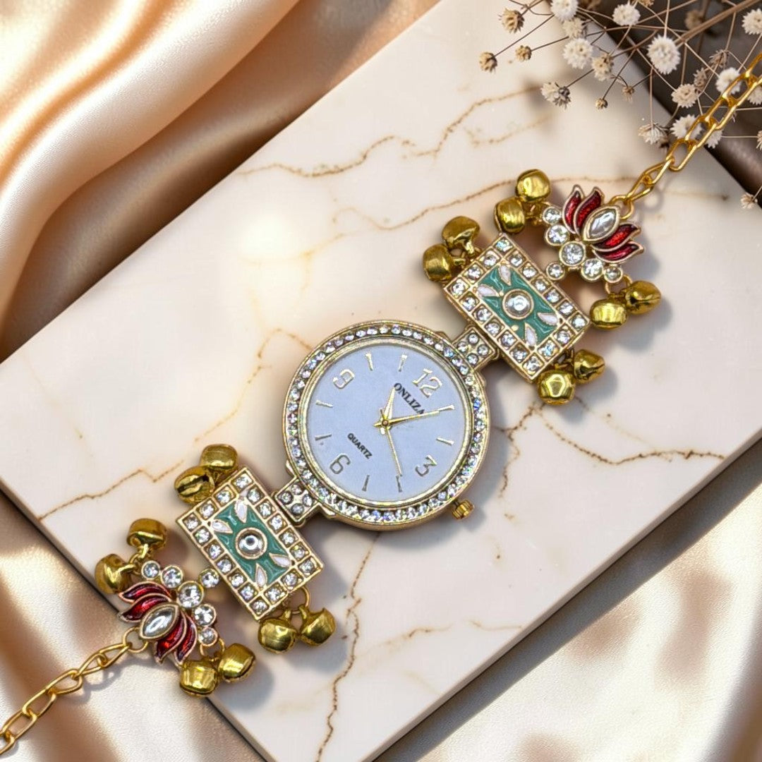 Kundan-Armbanduhr für Damen – Elegante indische Schmuckuhr im Ethno-Design