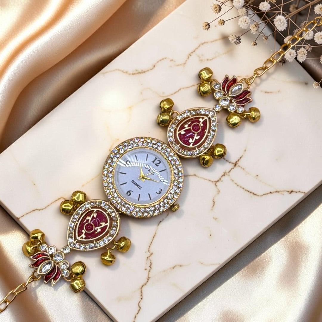 Kundan-Armbanduhr für Damen – Elegante indische Schmuckuhr im Ethno-Design