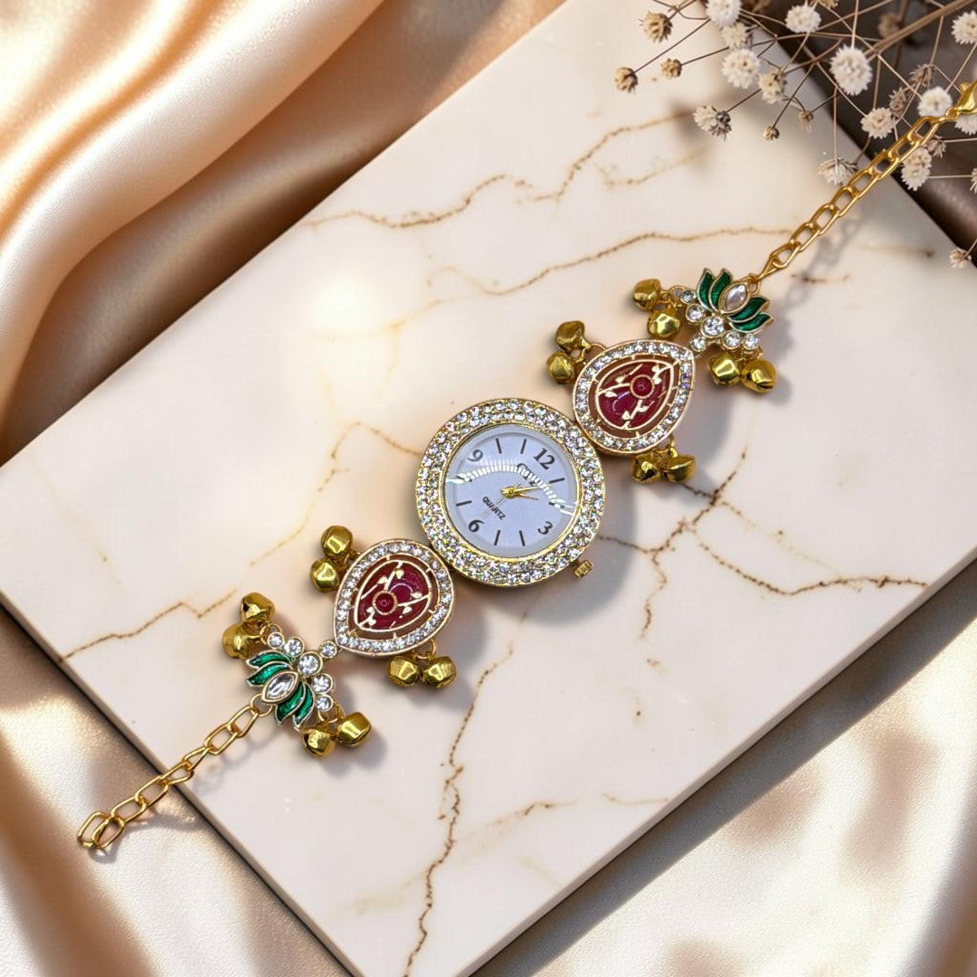 Kundan-Armbanduhr für Damen – Elegante indische Schmuckuhr im Ethno-Design