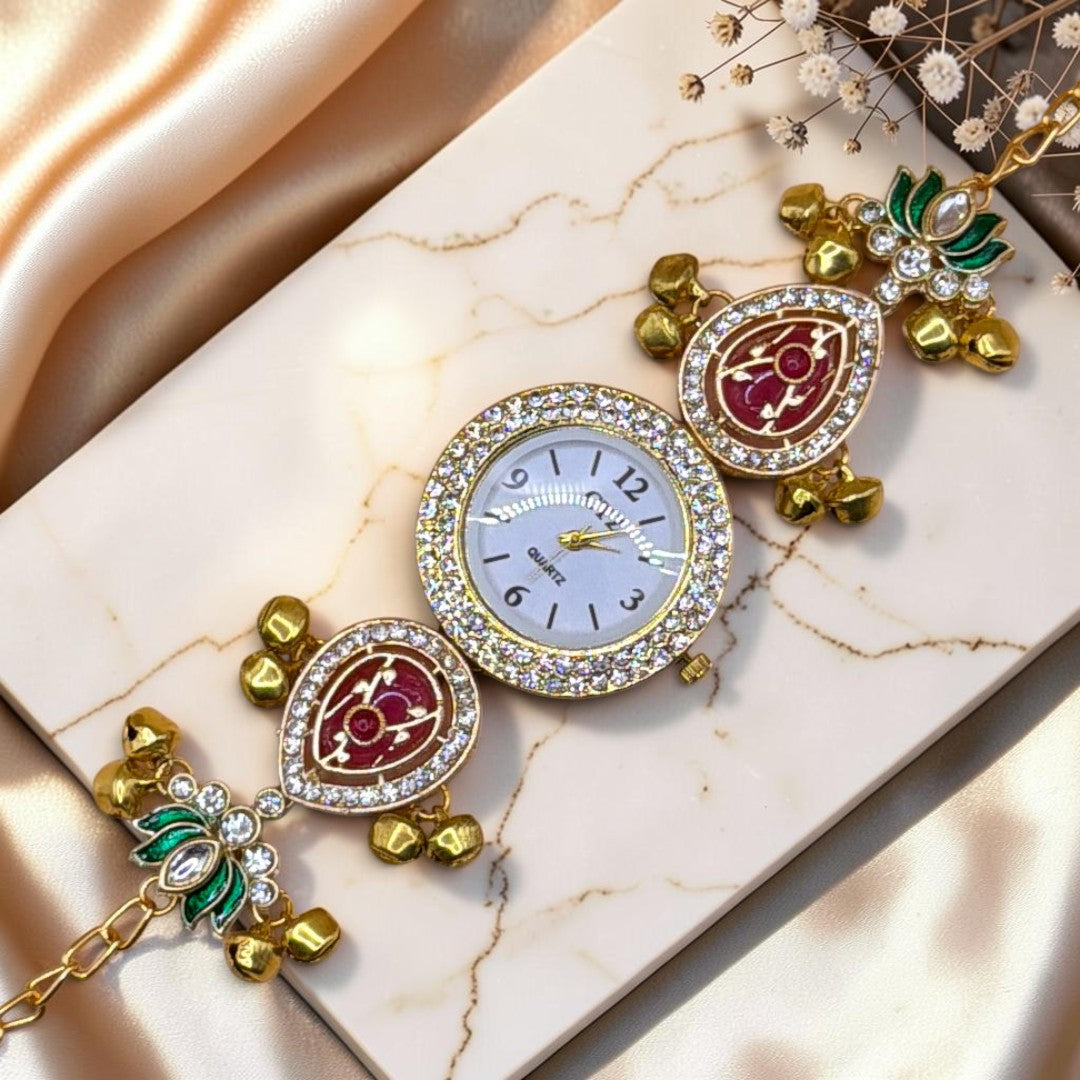 Kundan-Armbanduhr für Damen – Elegante indische Schmuckuhr im Ethno-Design