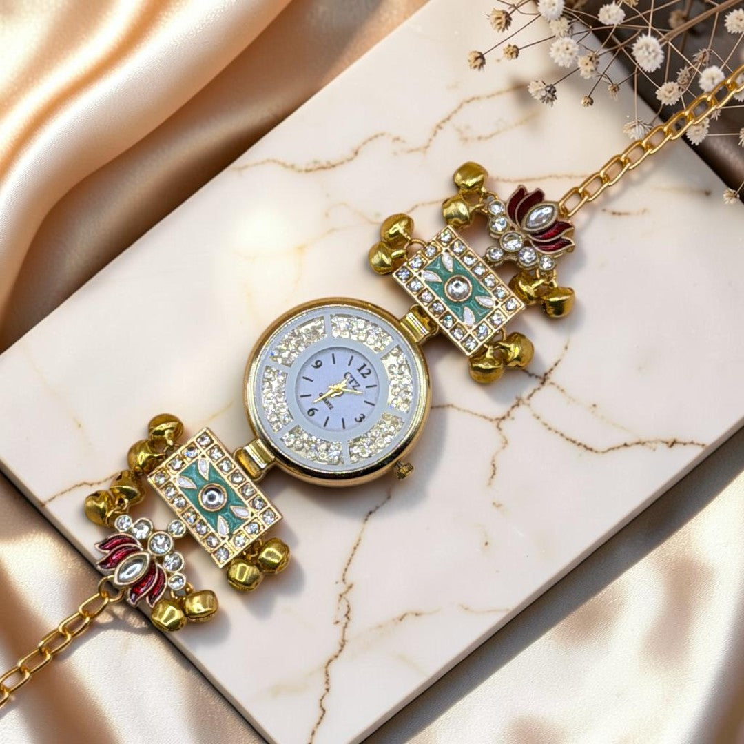 Kundan-Armbanduhr für Damen – Elegante indische Schmuckuhr im Ethno-Design