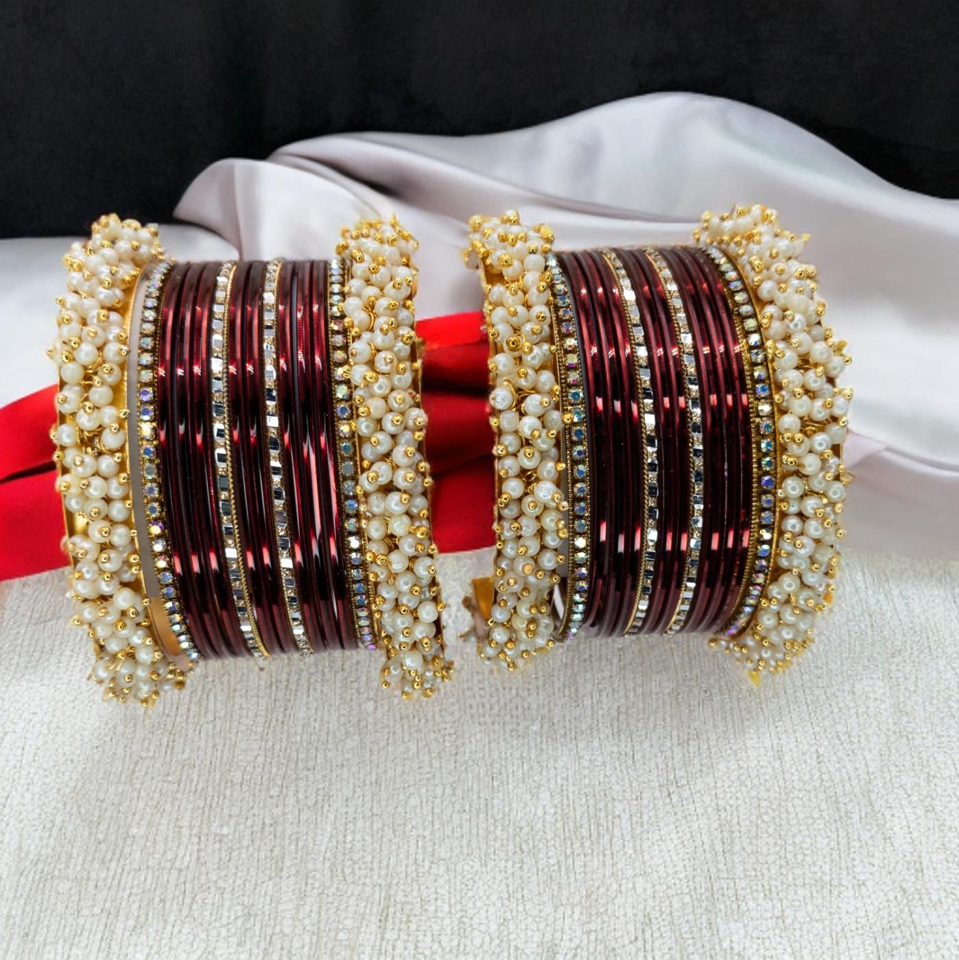 Bangles Set - Magenta | Gold | Size 2.8