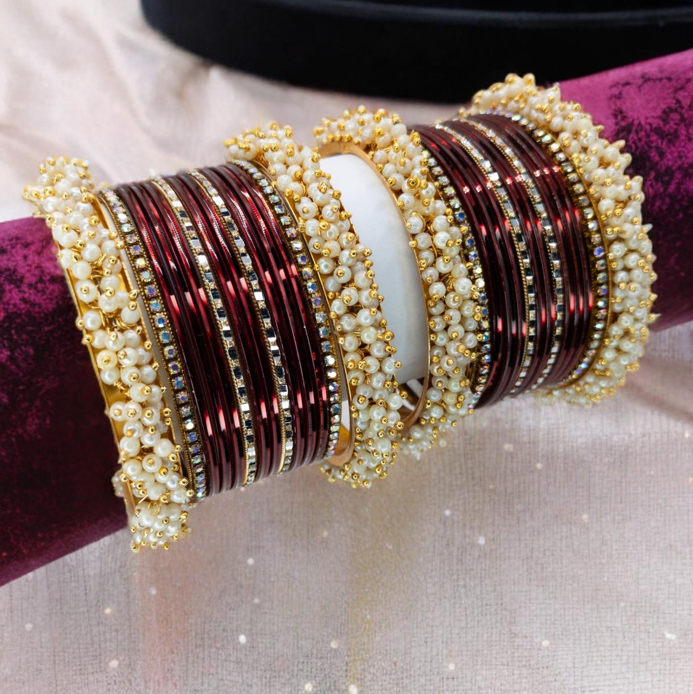 Bangles Set - Magenta | Gold | Size 2.8