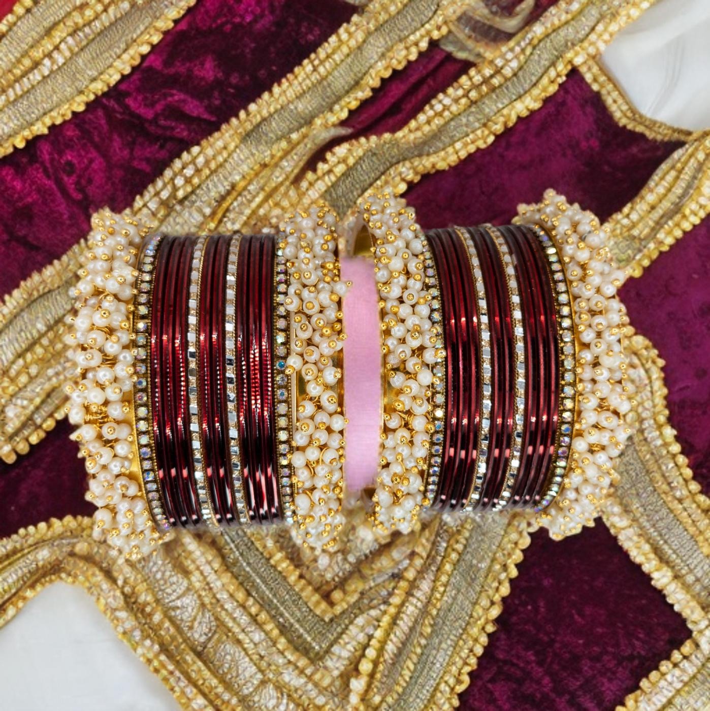 Bangles Set - Magenta | Gold | Size 2.8