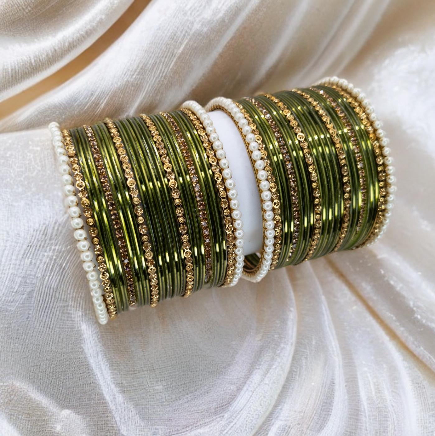 Armreifen Set - Olivgrün | Gold | Größe 2.8