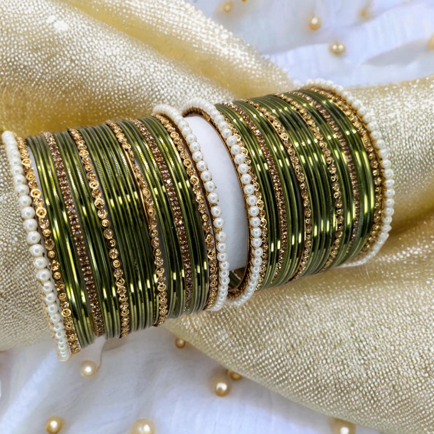 Armreifen Set - Olivgrün | Gold | Größe 2.6